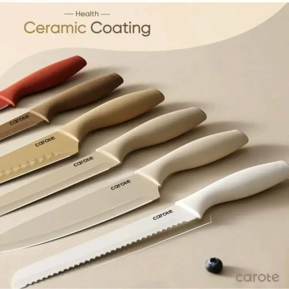 Carote Knife Set 12 Piece Neutral Colors Stainless Steel Ceramic Coating Knives